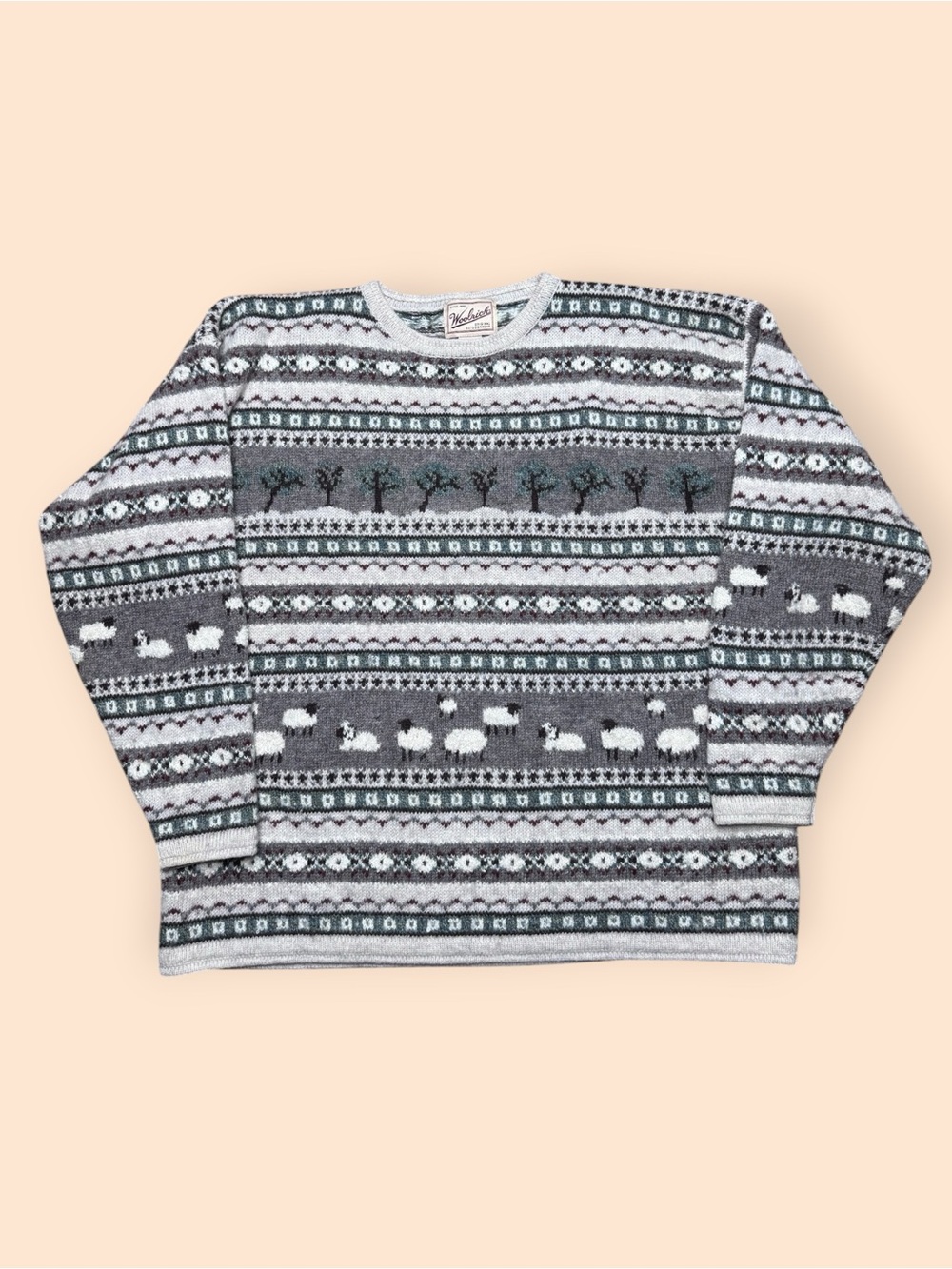 Vintage Woolrich Sheep Sweater Women's Large Wool Cottage Trees Knit